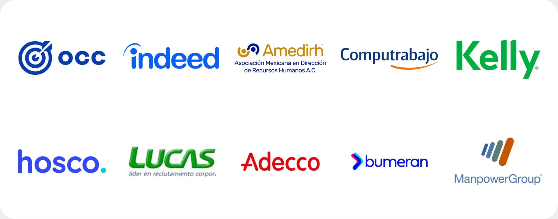 OCC, Indeed, Amedirh, Computrabajo, Kelly, Hosco, Lucas, Adecco, Bumeran, ManpowerGroup