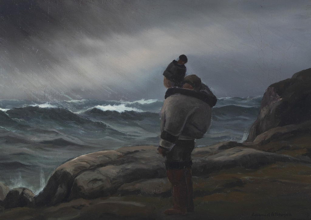 Coastal Scape with Inuit Woman and Child, s.d. Emanuel A. Petersen